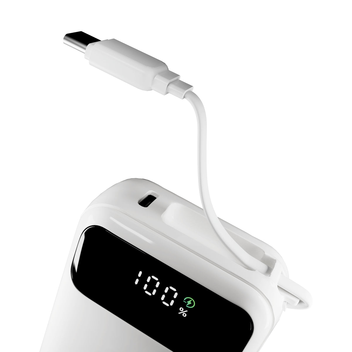 LCD Power Duo 10 20 W 10,000 mAh power bank, with built-in cables and display