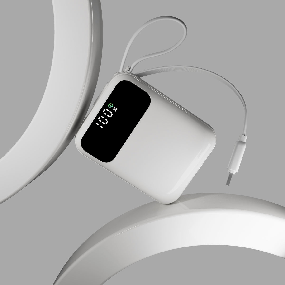 LCD Power Duo 10 20 W 10,000 mAh power bank, with built-in cables and display