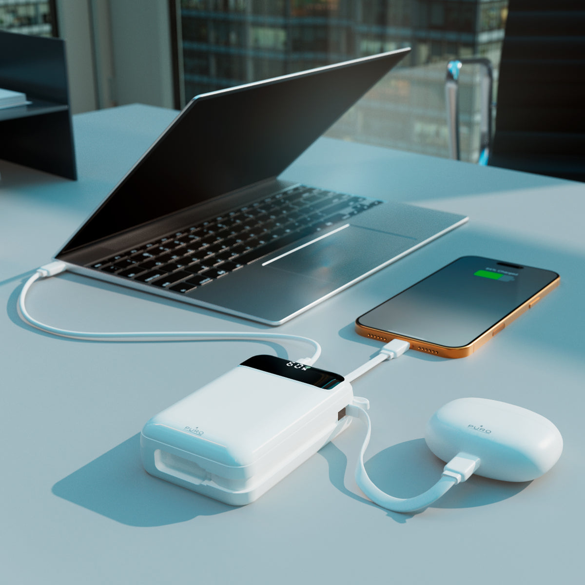 Puro Power Duo 20 20,000 mAh 45 W power bank with LCD and built-in USB-C cables