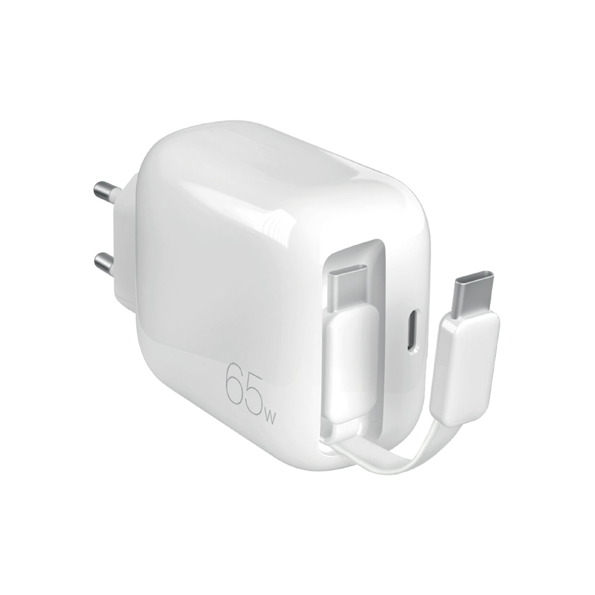 Caricatore GaN 65W con cavo USB‑C retrattile
