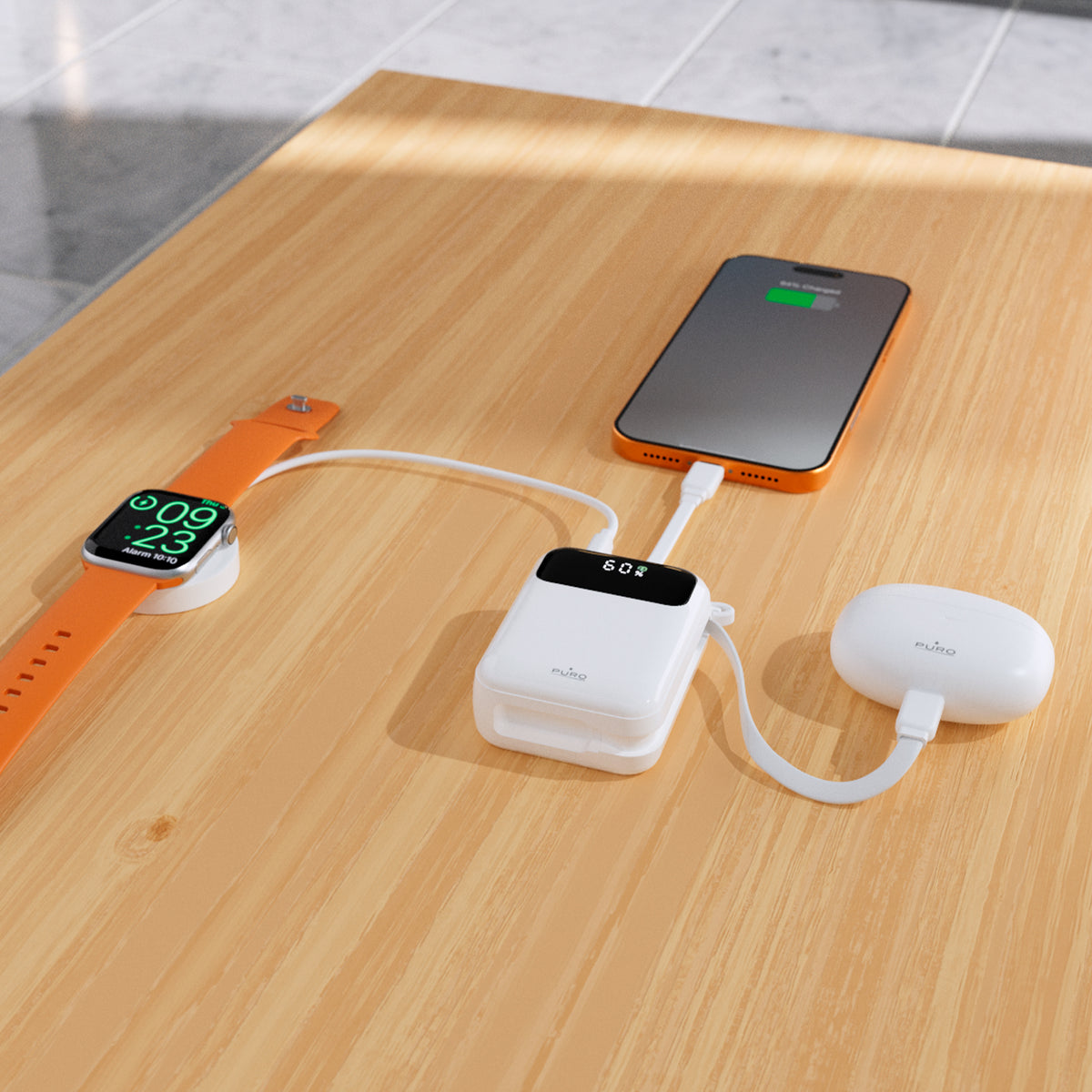 LCD Power Duo 10 20 W 10,000 mAh power bank, with built-in cables and display