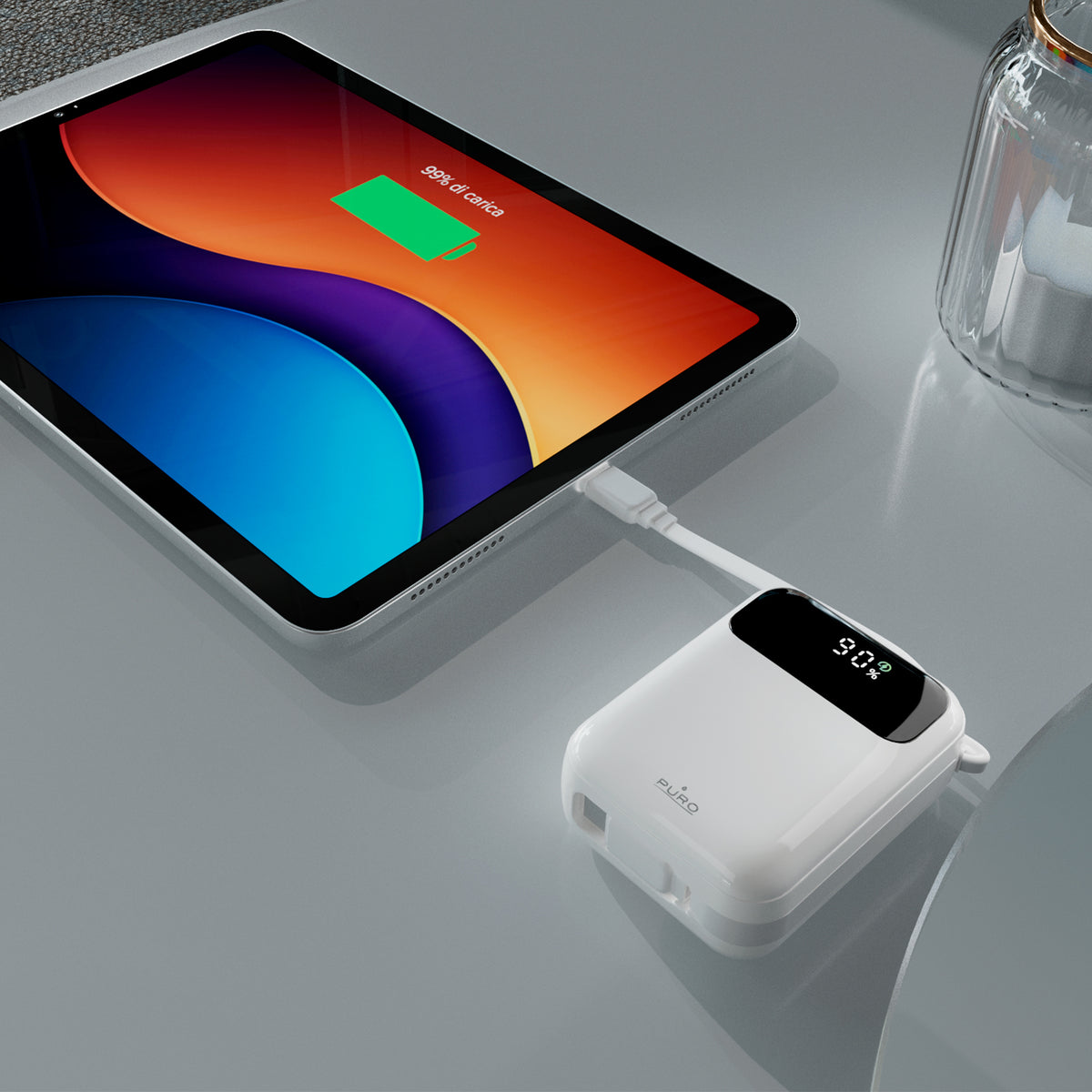 LCD Power Duo 10 20 W 10,000 mAh power bank, with built-in cables and display