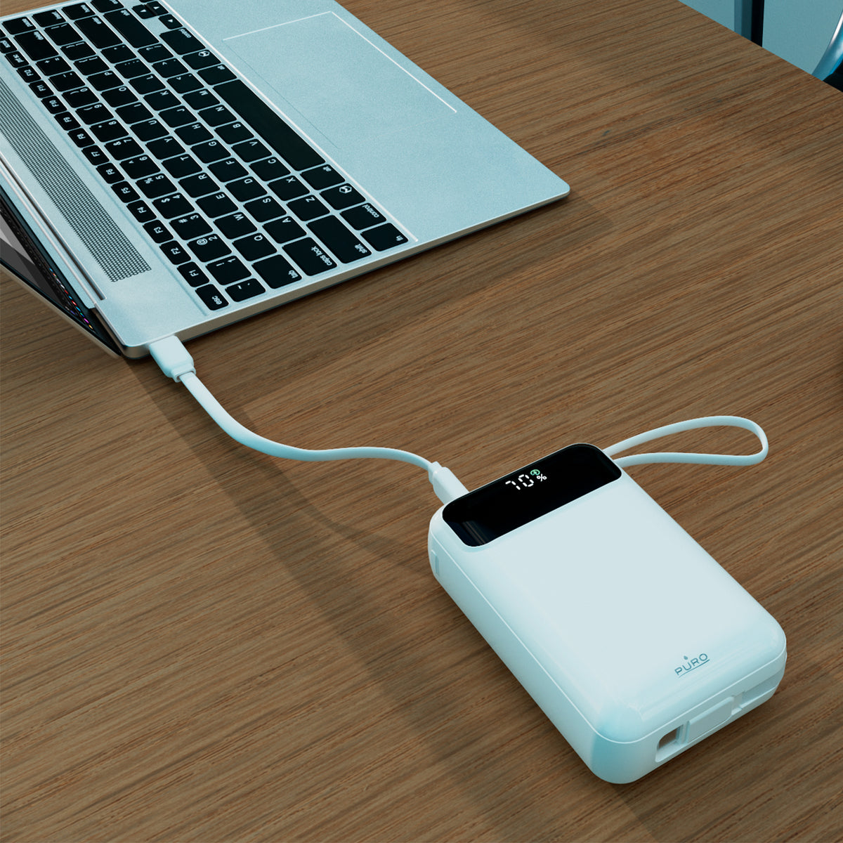 Puro Power Duo 20 20,000 mAh 45 W power bank with LCD and built-in USB-C cables