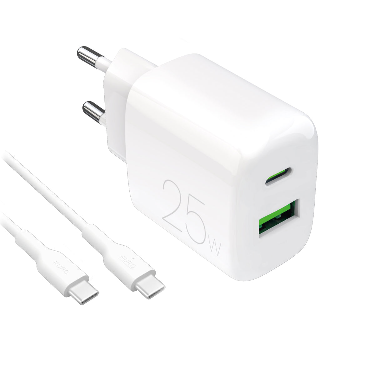 Kit Energia 25W USB‑A/USB‑C + cavo USB‑C