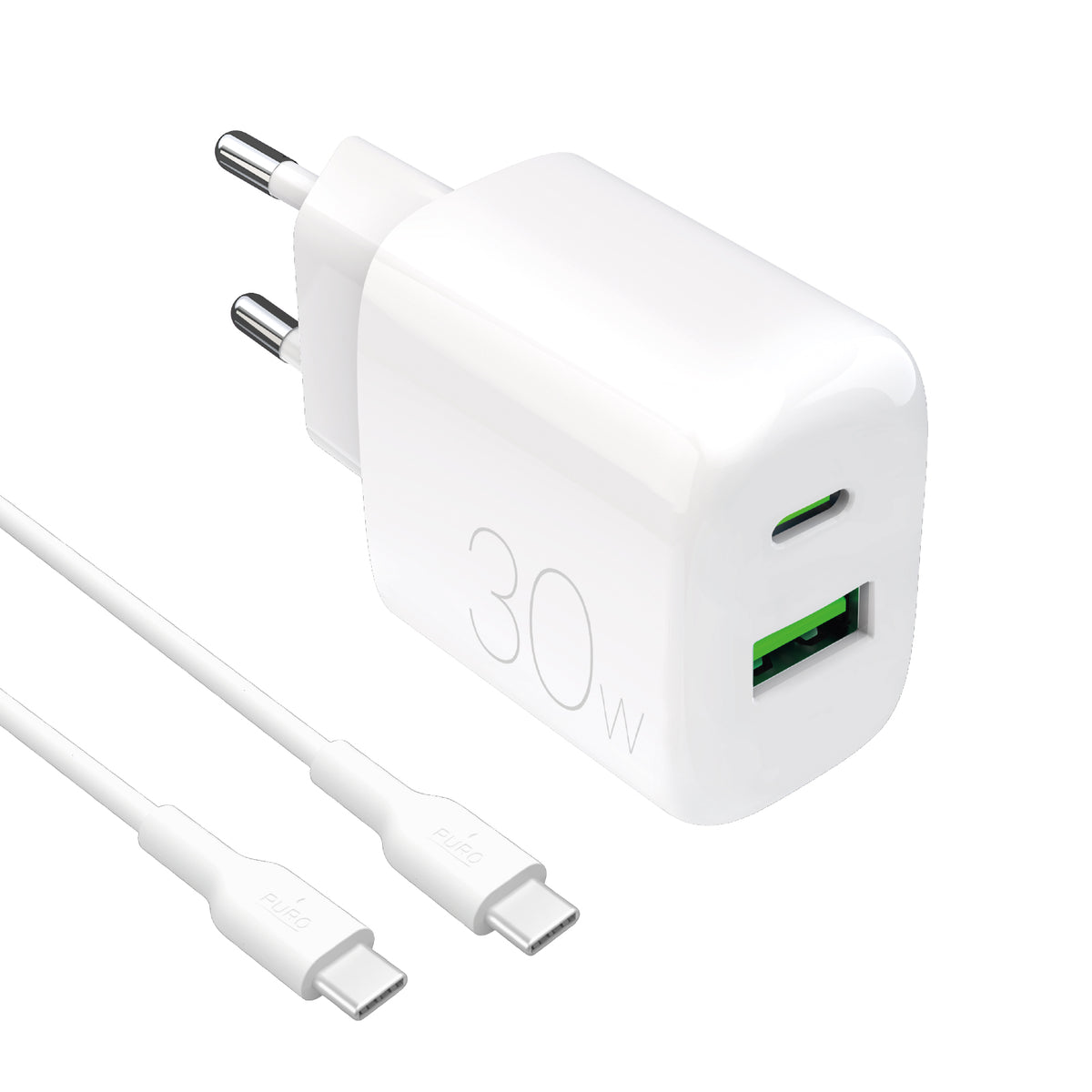 Kit Energia 30W USB‑A/USB‑C + cavo USB‑C