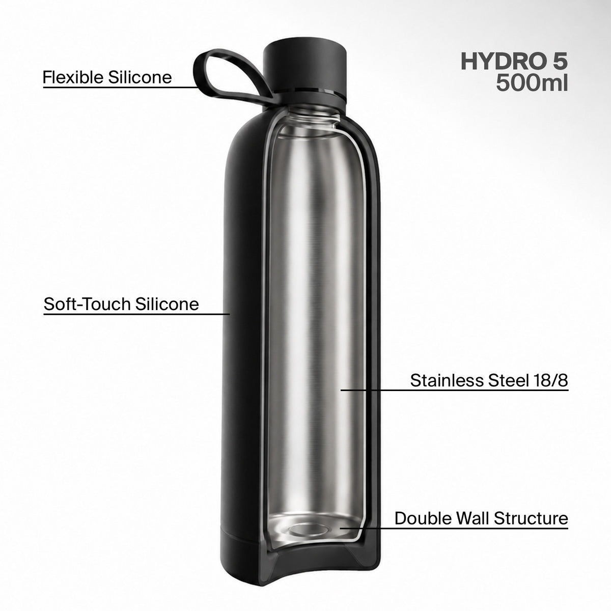 Borraccia termica ermetica 500ml “Hydro 5” in acciaio inossidabile